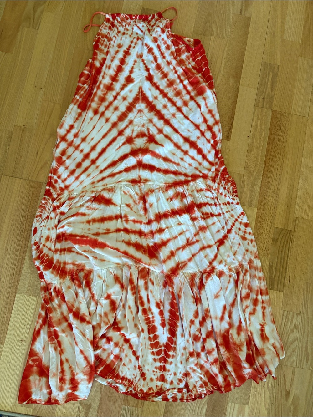 Red & White Tie-Dye Halter Maxi Dress